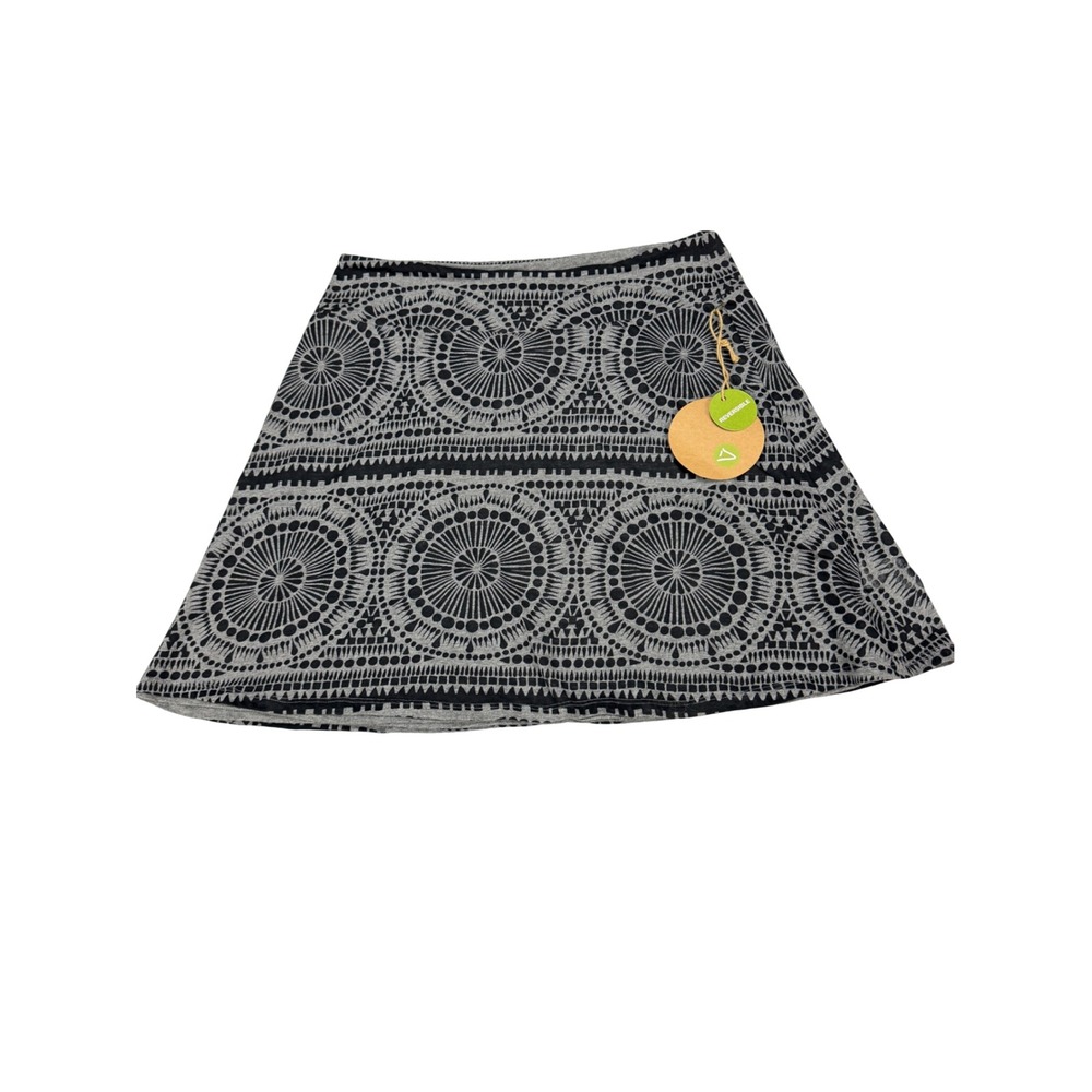 Dakini Mini Skirt Womens Large Gray Black Geometric Mandala Print NWT